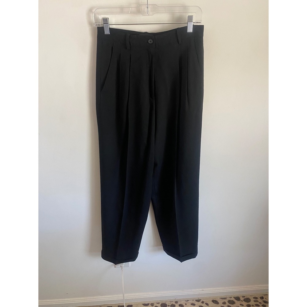 The Limited Vintage 100% Wool Black Pleated Tapered Cuffed Trouser Pants Women 6